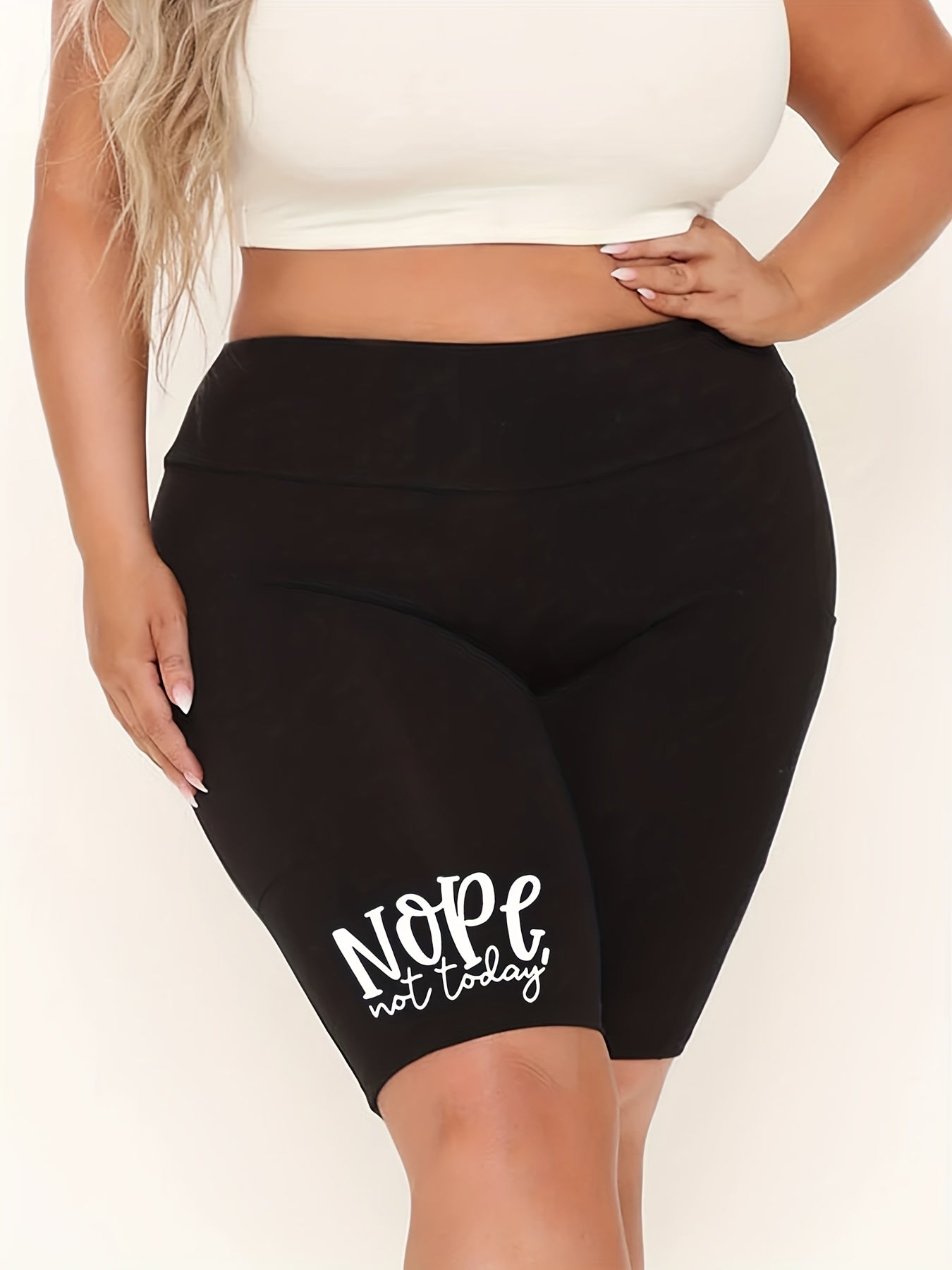 Casual Biker Shorts High Rise Stretch Letter Print