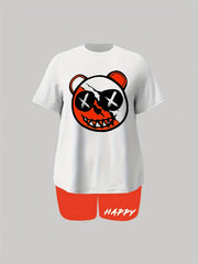 Women's Plus Bear Print T Shirt & Shorts Two Piece Set