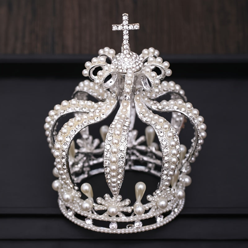 Baroque Crystal Faux Pearl Crown Tiara Women Wedding Hair Accessories
