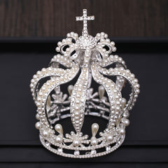 Baroque Crystal Faux Pearl Crown Tiara Women Wedding Hair Accessories