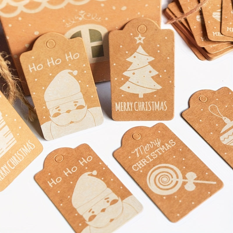 50pcs Santa Claus Labels with Hemp Rope Christmas Tree Ornaments