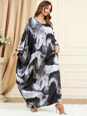 Abaya Dress Women's Plus Tie Dye Round Neck Maxi Kaftan