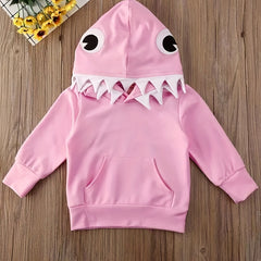 Cartoon Shark Print Hoodie Pullover Top for Kids