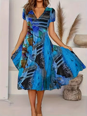 Bohemian Short Sleeve V Neck Dress