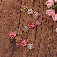 100pcs Bohemian Floral Button Retro Cartoon Wooden Buckle DIY Decoration