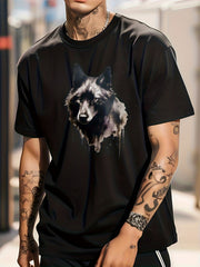 Cotton Wolf Painting Print Men's Graphic Crew Neck T-shirt
