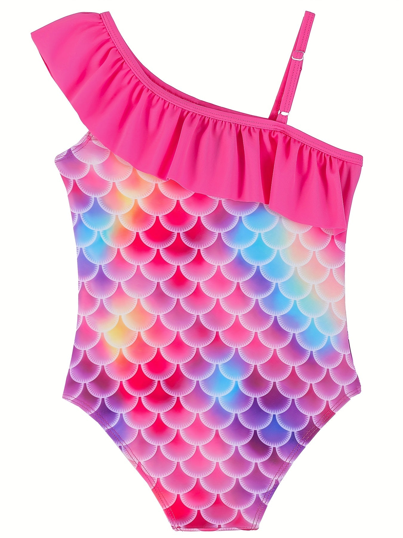 Girls' Mermaid Swimsuit with Fish Scale Graphic and Ruffled Trim