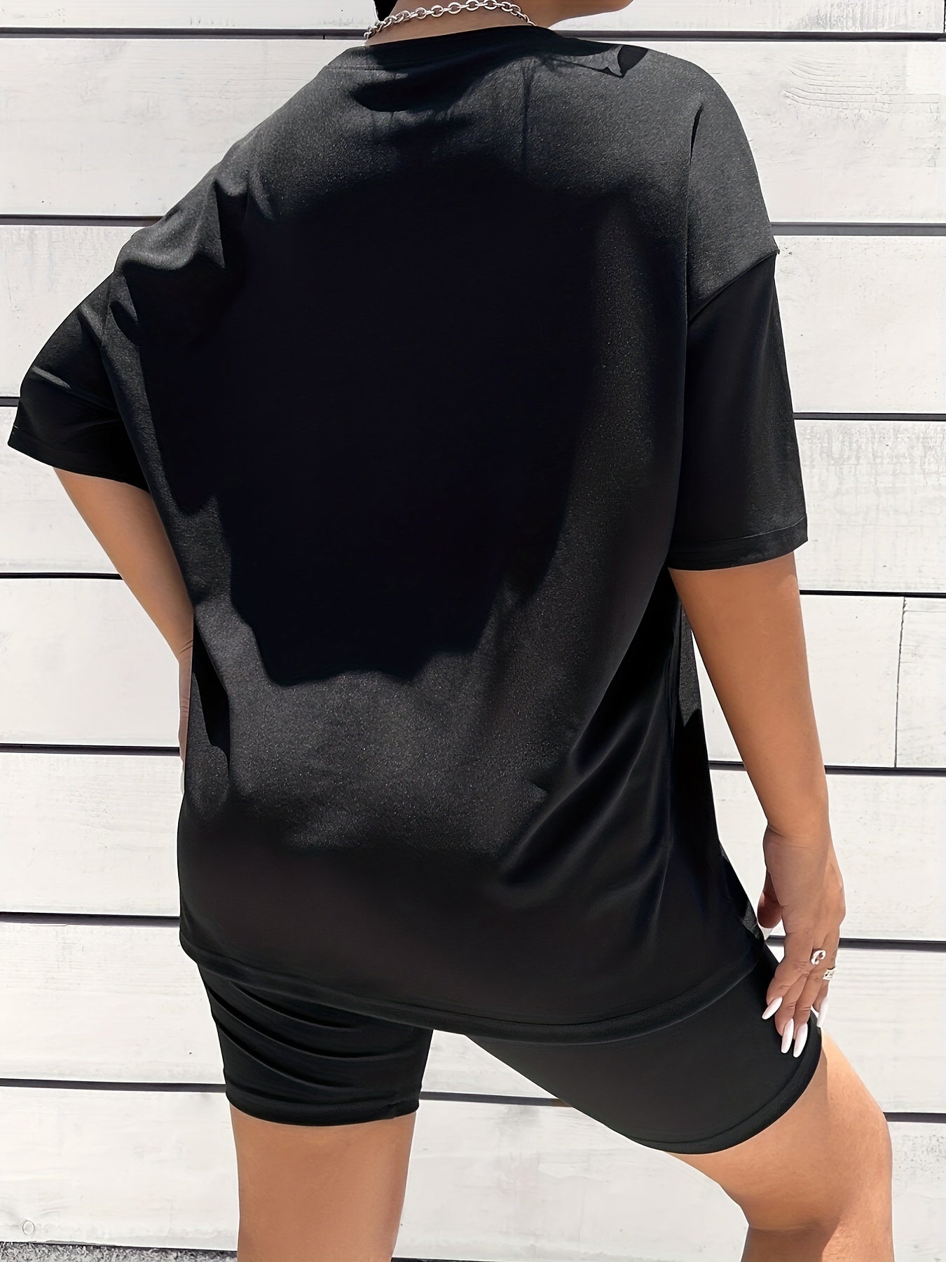 Short Sleeve Crew Neck T Shirt & Shorts 2pcs Set for Women