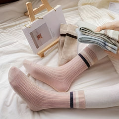 5 Pairs Colorblock Striped Socks Women's Stockings