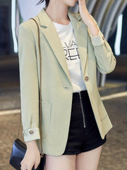 Solid Button Front Roll Up Blazer Casual Long Sleeve Blazer