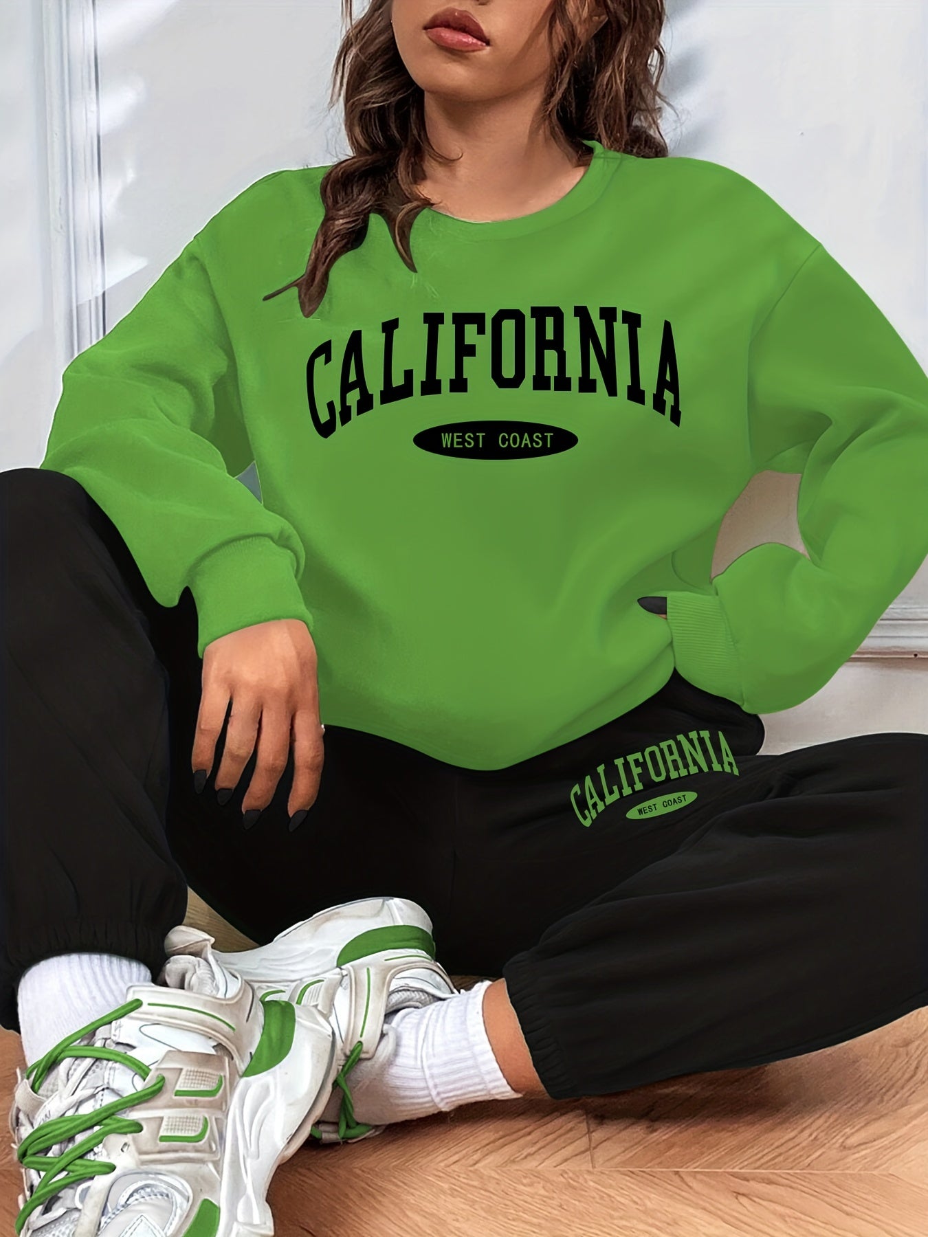 California Print Casual Two Piece Set Long Sleeve Sweatshirt & Sweatpants