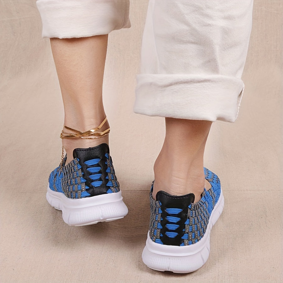 Women's Braided Flat Shoes Comfortable Elastic Slip On Walking Shoes