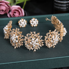 Golden Pearl Flowers Queen's Headwear Bridal Accessories