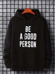 Good Person Men's Letter Print Hoodie Casual Drawstring Hooded Sweatshirt