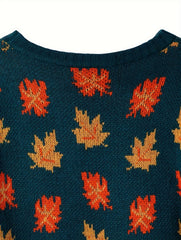 Maple Leaf Print Sweater Long Sleeve Jumper