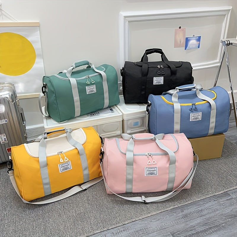 Letter Patch Decor Travel Luggage Bag Wet And Dry Separation