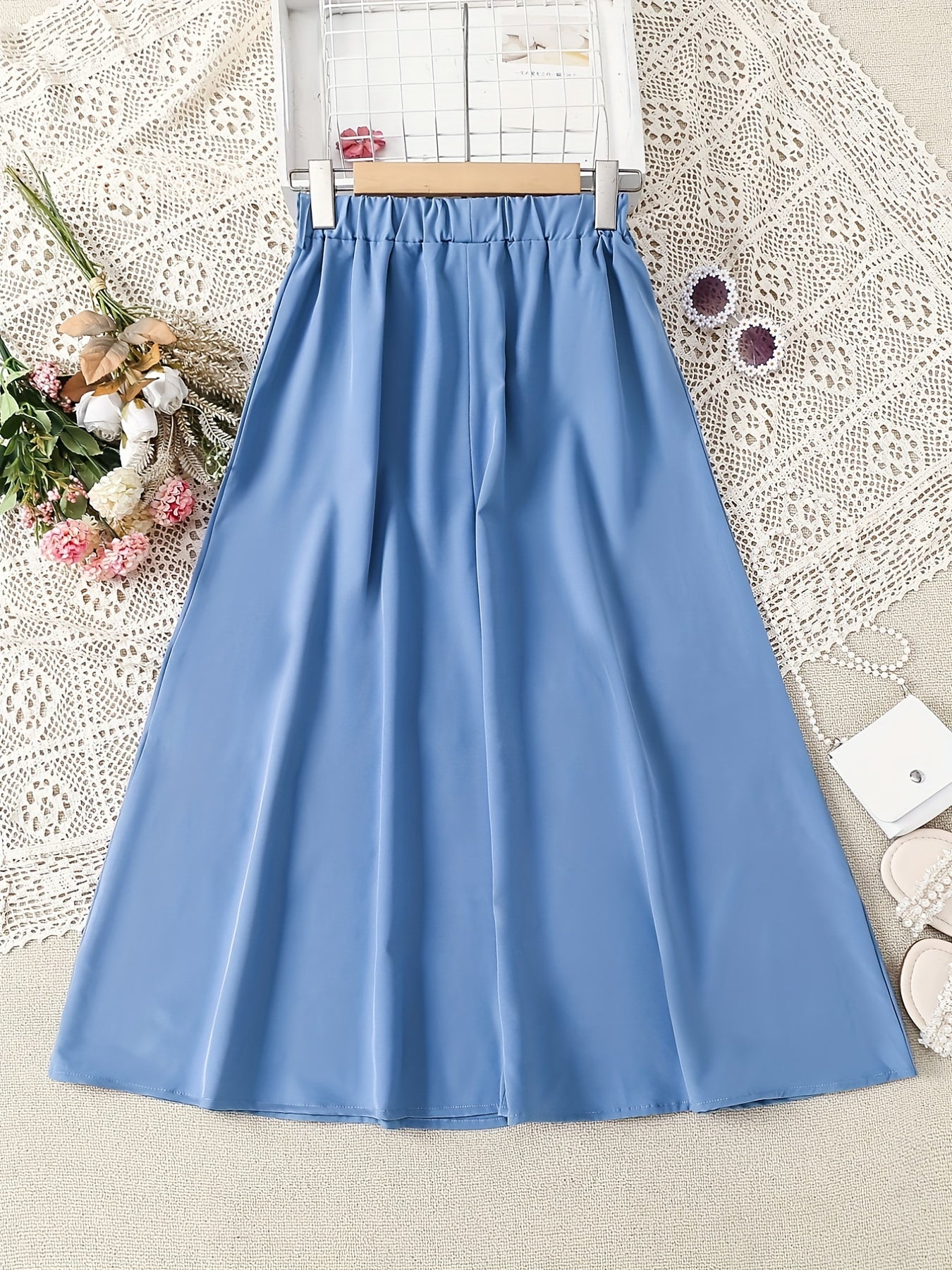 Girls' High Waist Casual Long Skirt Elastic Teen Kids Style
