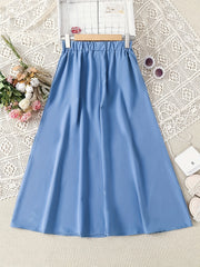 Girls' High Waist Casual Long Skirt Elastic Teen Kids Style
