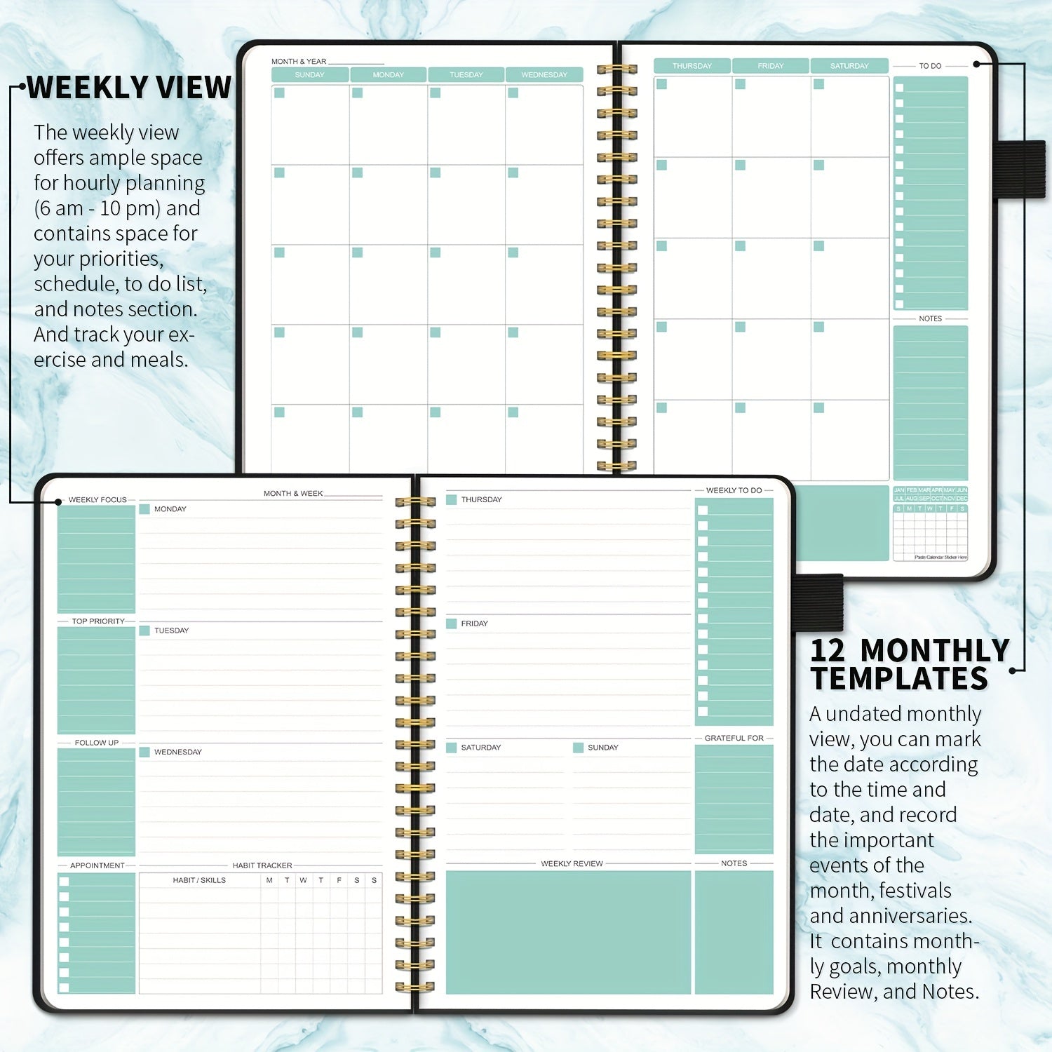 Undated Daily Planner 4 Month 120 Days Hardcover Faux Leather To Do List