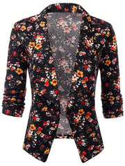 Floral Print Three Quarter Sleeve Blazer