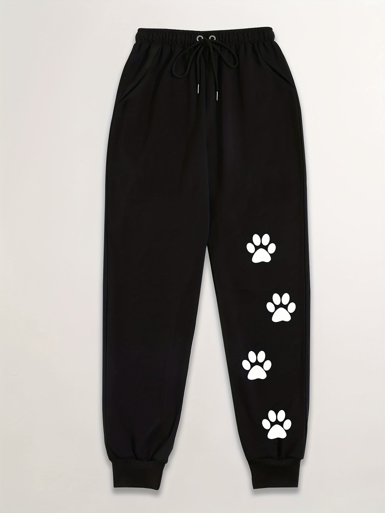 Dog Footprints Print Drawstring Pants Casual Loose Jogger Pants