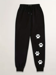 Dog Footprints Print Drawstring Pants Casual Loose Jogger Pants