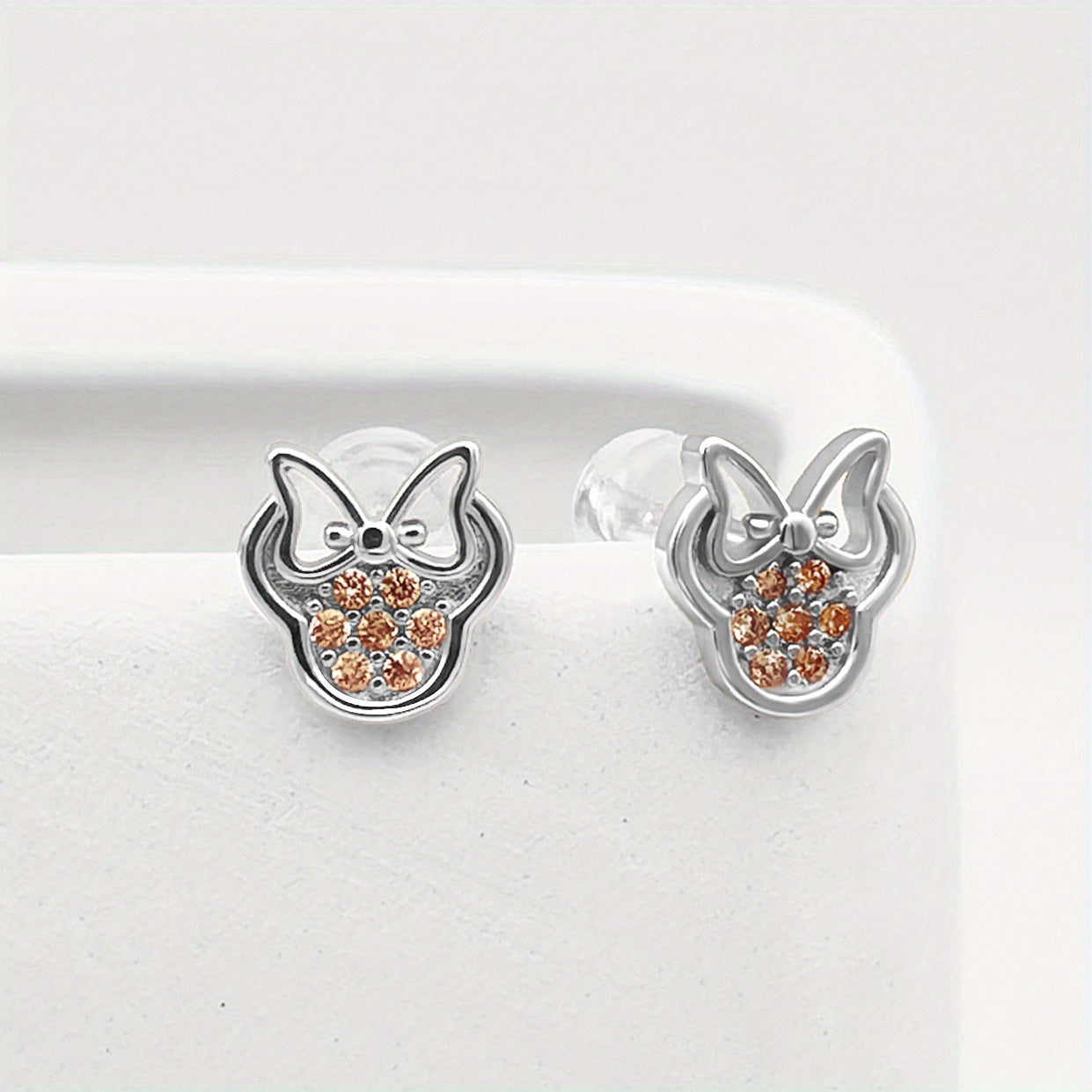 Silvery Plated Bow Round Earrings Silvery Needle Anti Allergic Women's Jewelry