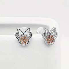 Silvery Plated Bow Round Earrings Silvery Needle Anti Allergic Women's Jewelry
