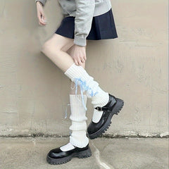 Solid Cross Strap Leg Warmers Knee High Socks Stockings