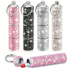 Rhinestone Pill Case Container Keychain for Travel