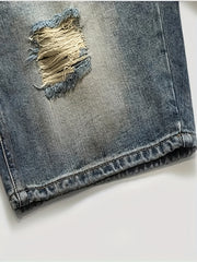Men's Vintage Denim Shorts, Ripped, Washed for Summer