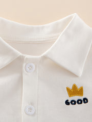 Kids Casual Lapel Shirt with Crown Embroidery for Summer