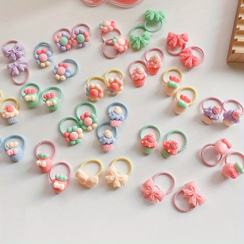 40pcs Cartoon Bow Flower Mini Hair Ties for Girls