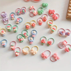 40pcs Cartoon Bow Flower Mini Hair Ties for Girls