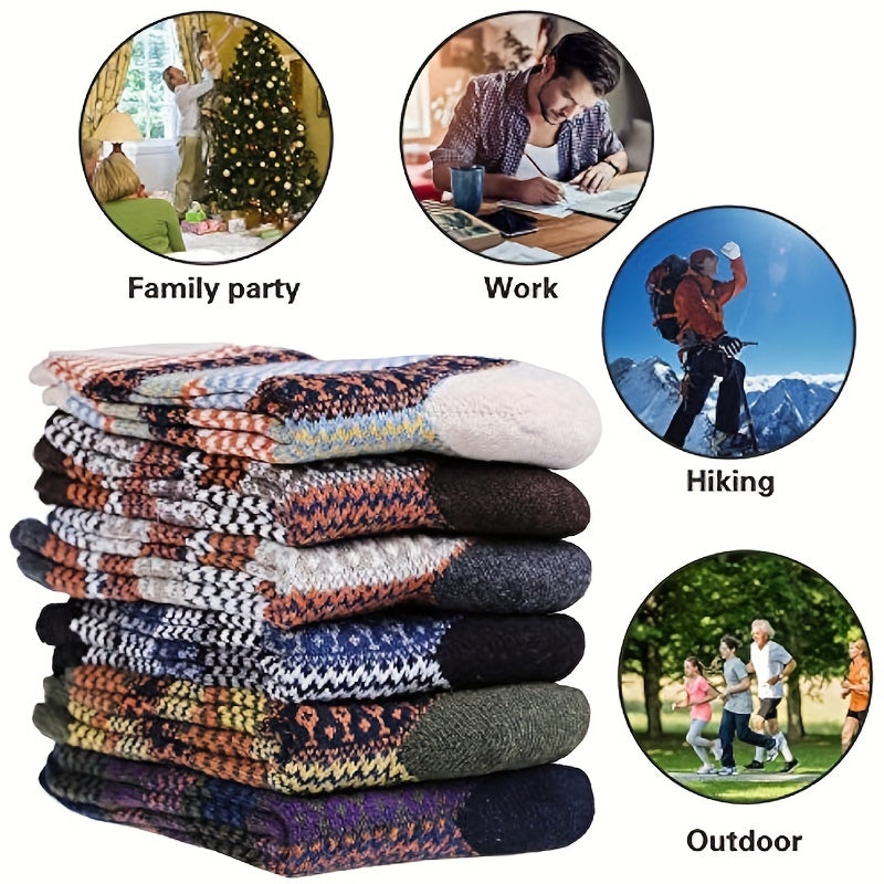 6 Pairs Winter Casual Wool Warm Mid calf Socks Men Women