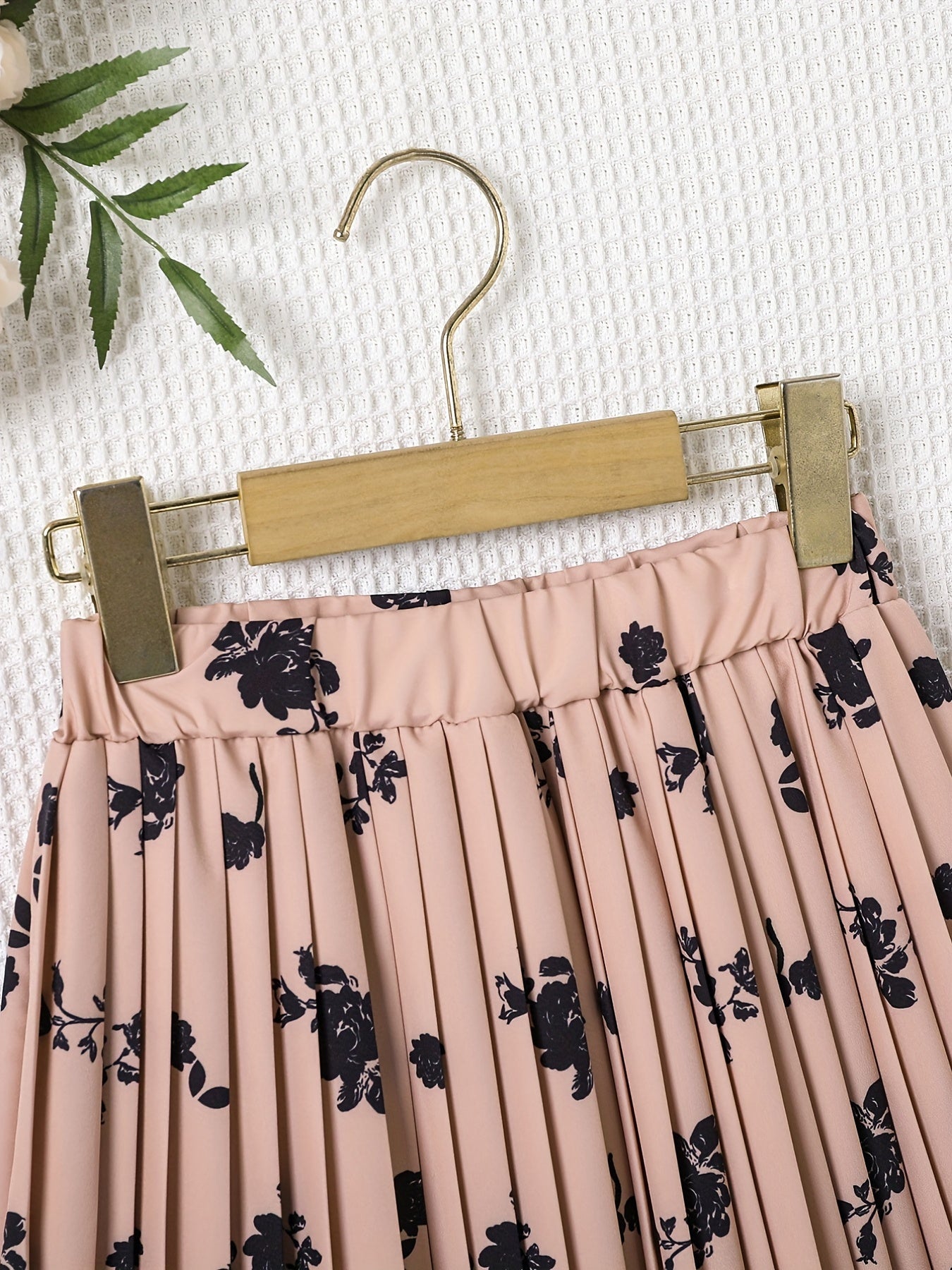 Floral Pleated Skirt Elastic Waist Midi Skirts