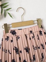 Floral Pleated Skirt Elastic Waist Midi Skirts