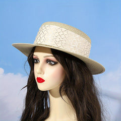 Vintage French Style Straw Jazz Hat Solid Flat Top Fedora Cap