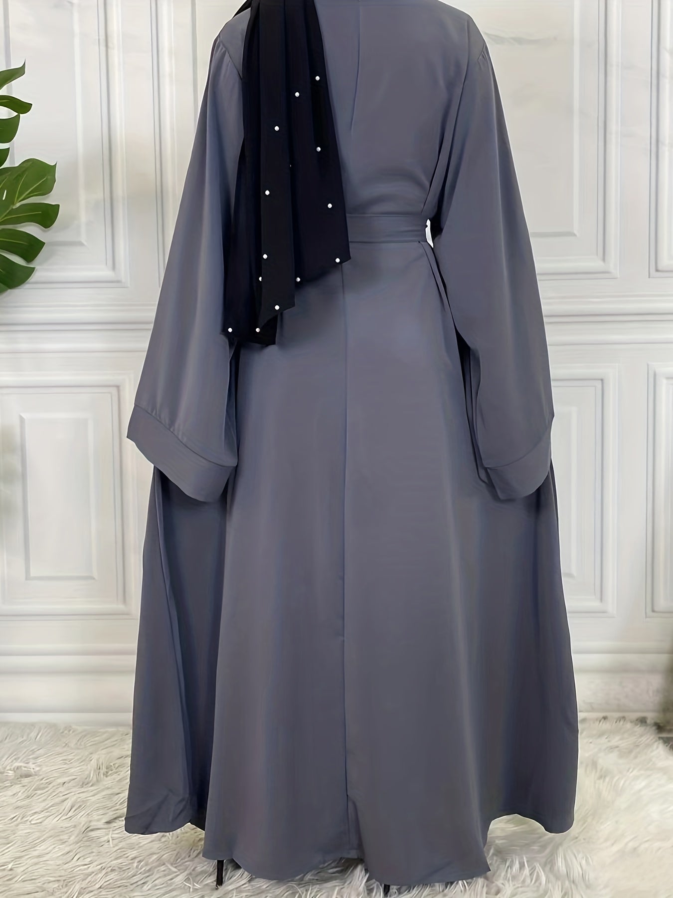 Boho Abaya Dress Women's Plus Solid Long Sleeve Maxi Jalabiya Dress
