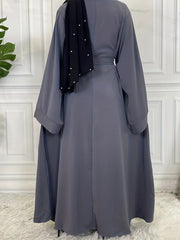 Boho Abaya Dress Women's Plus Solid Long Sleeve Maxi Jalabiya Dress
