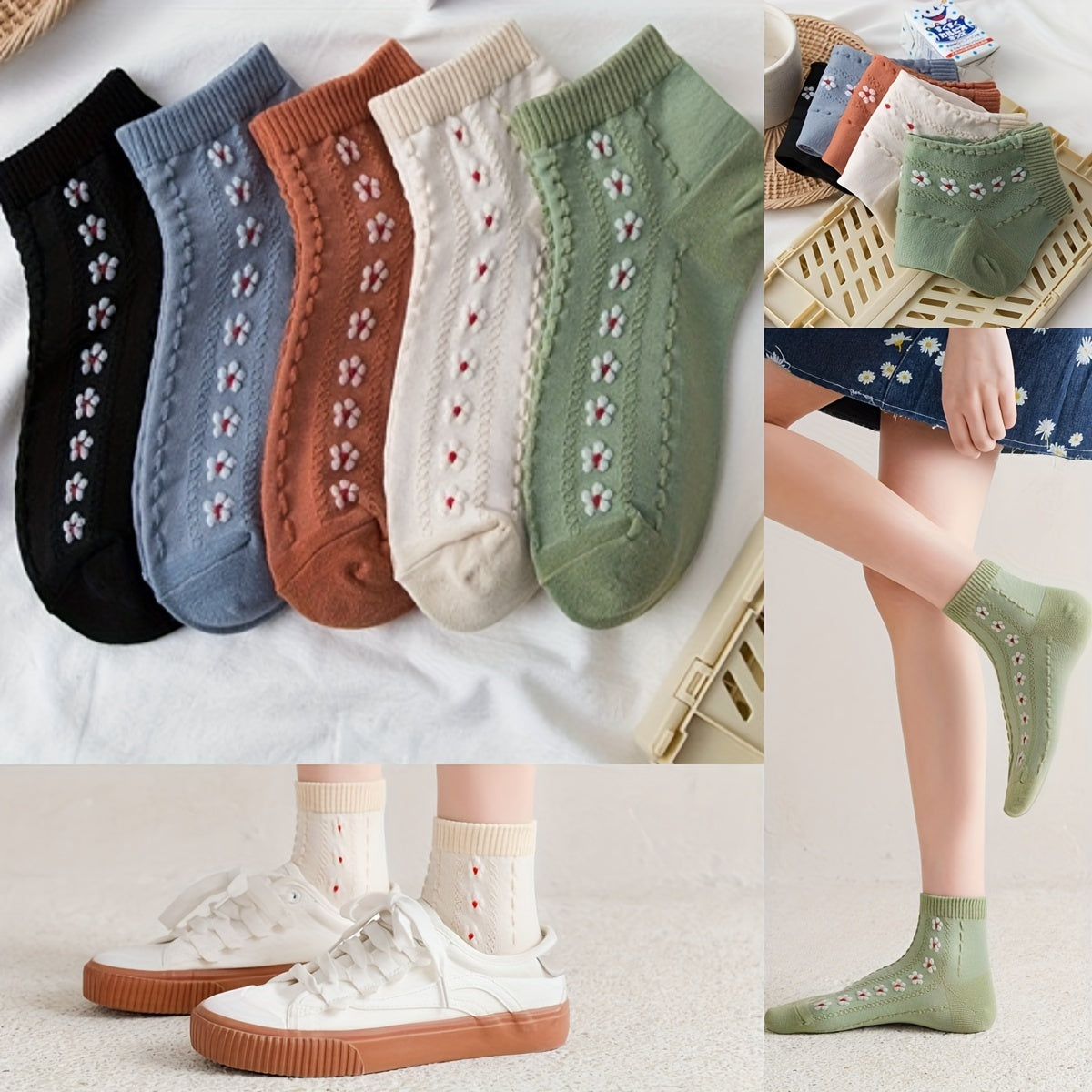 Floral Print Crew Socks for Women