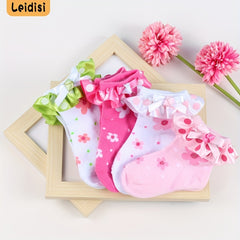 3 Pairs Baby Girls Ruffle Lace Flower Short Crew Socks Sweet Bow Dress Socks