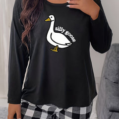 Goose & Letter Print Long Sleeve Tee