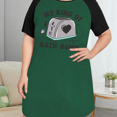 Nightdress Women's Plus Appliances & Letter Graphic Raglan Short Sleev