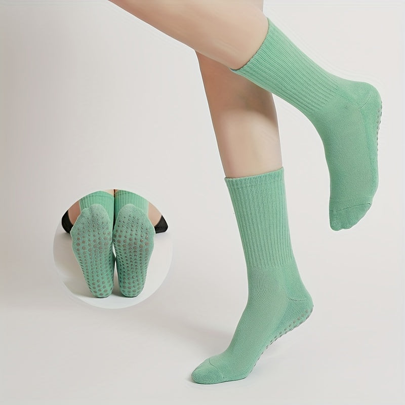 Mid Calf Yoga Socks Anti skid Breathable Sweat Absorption Gripper Socks