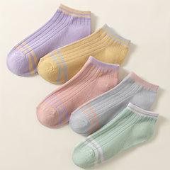5 Pairs Women's Striped Ankle Socks Low Cut Soft Lightweight Stockings