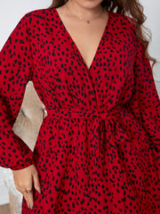 Leopard Print V Neck Midi Dress Women's Belted Midi Dress