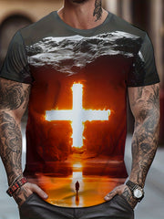 Cross 3D Digital Print Men's Graphic T-shirt Stylish Casual Tee