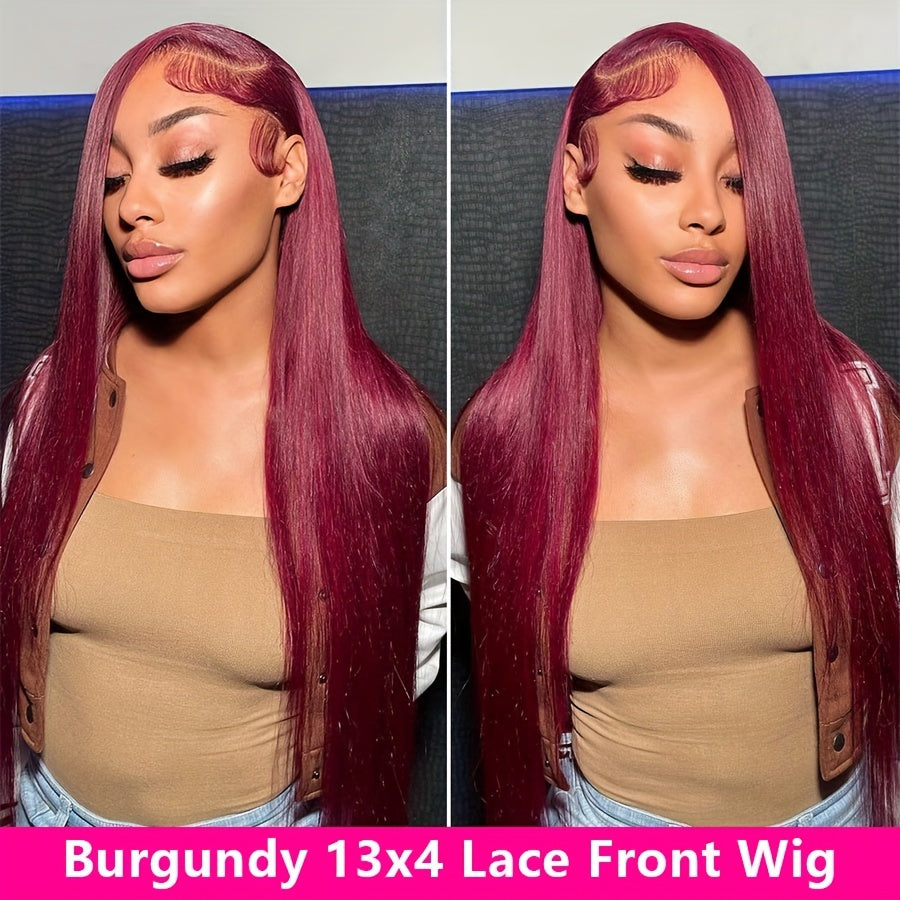 Burgundy 99J Straight Wig 13x4 HD Lace Front Human Hair Wigs 180