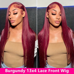 Burgundy 99J Straight Wig 13x4 HD Lace Front Human Hair Wigs 180
